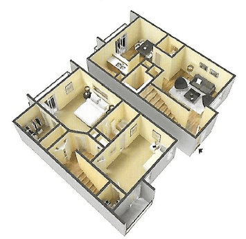 the 2-bed, 1.5-bath 1,300 square foot floor plan at Winford Place Apartments in Orlando, FL